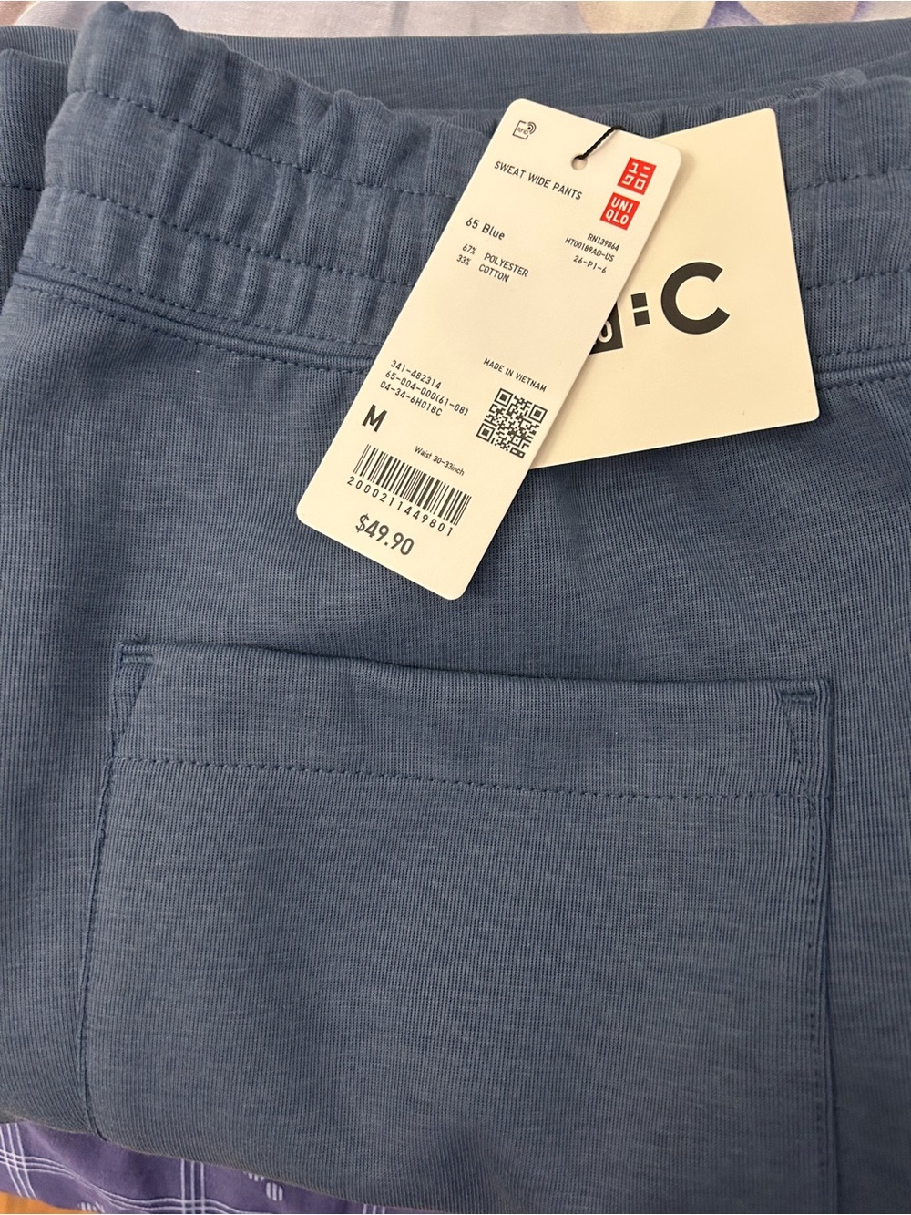 Uniqlo Blue Sweat Wide Pants - Pocket Detail